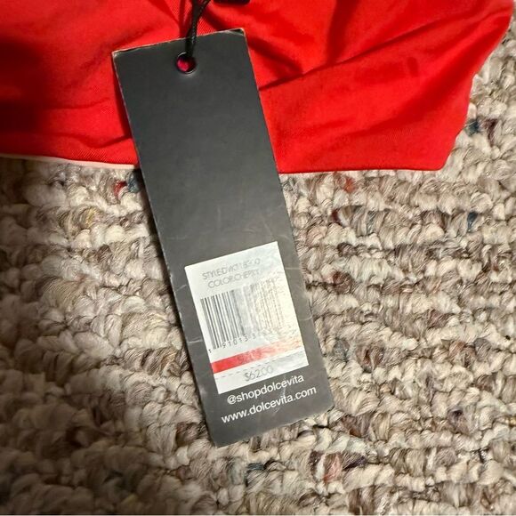 NWT DOLCE VITA Knot Crop Bikini Swim Top Cherry Red- Size XS - Picture 4 of 7